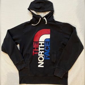 Men Small North Face Hoodie Big Logo Red White Blue